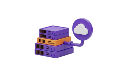 3D Server Stack Connected to Cloud Icon on transparent background