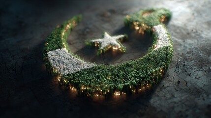 A waving green flag featuring a white crescent and star, symbolizing a nation