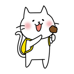 食べ歩きをする白い猫