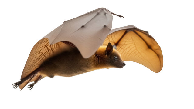 Flying straw-colored fruit bat PNG isolated on transparent background, Pteropus hypomelanus species with wings spread, wildlife animal