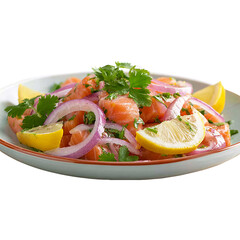 Salmon Ceviche with Red Onion and Lemon isolated on a transparent background
