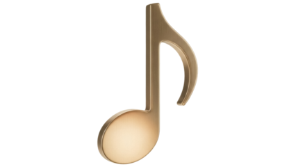 Golden eighth note isolated PNG on transparent background, musical symbol for melody and rhythm in music composition