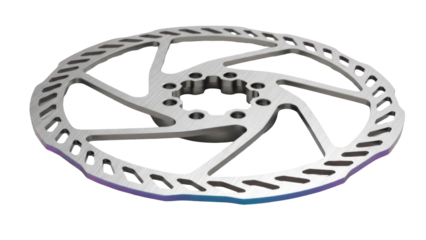 Silver bicycle disc brake rotor isolated PNG, bike component for braking system and cycling equipment