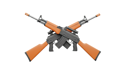 3D Two Crossed Assault Rifles on transparent background