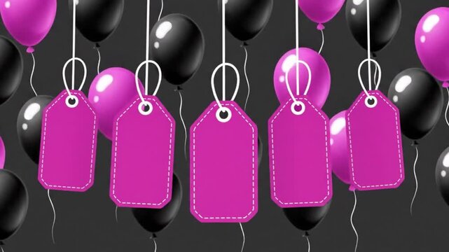 Black and Pink Sale Tags Hanging with Balloons Retail Promotion Concept Elegant Discount Shopping Background Illustration