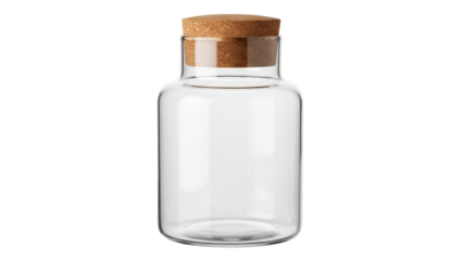 Empty glass jar with cork lid isolated PNG, transparent container for food storage and home canning projects