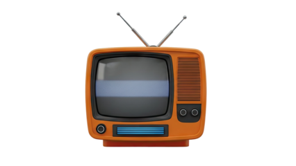 3D Vintage Orange Television Set with Antenna on transparent background