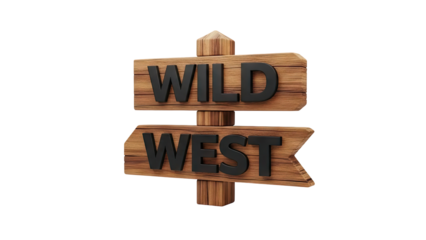3D Wild West wooden signpost with black lettering on transparent background