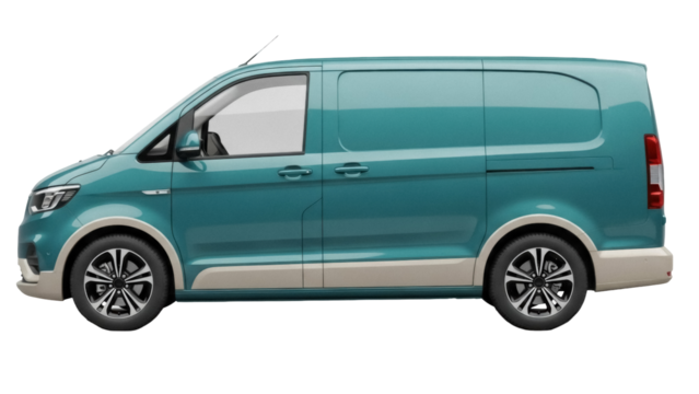 Teal delivery van PNG isolated on transparent background, commercial vehicle for transport and logistics, modern cargo carrier - Powered by Adobe