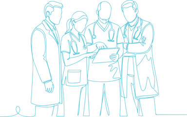 Obraz premium Medical team discussing patient records vector Illustration