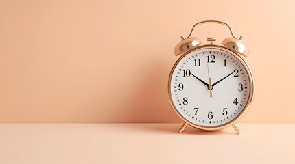 A classic white analog alarm clock with twin , clean background contemporary style home decor simplicity elegance
