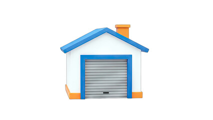 Cartoon Garage with Blue Roof and Orange Details