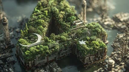 A waving green flag featuring a white crescent and star, symbolizing a nation