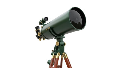 Green and gold telescope isolated PNG on transparent background, vintage astronomical instrument...