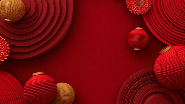 Chinese new year content template, elegant red backdrop with subtle festive textures, modern commercial styling, clear space for typography, chinese new year social media template