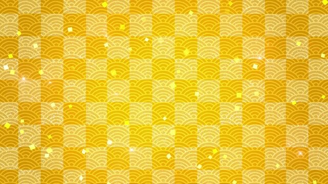 和柄　ループ動画　市松模様　青海波　文様　年賀　正月　和風　和モダン　高級感　豪華　キラキラ　和　おしゃれ　初売り　お歳暮　金屏風　Gold Japanese pattern.Celebration background.Loop video.
