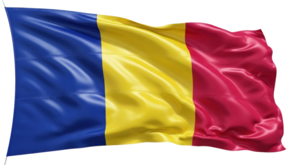 Waving flag of Romania PNG isolated on transparent background, national symbol of Romanian patriotism and independence