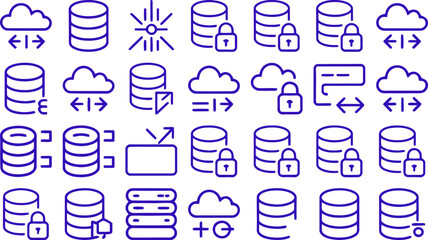Data storage and security icons set