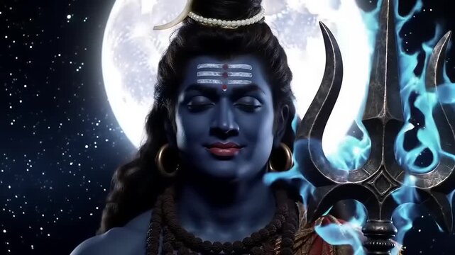 Lord Shivas Divine Presence with Full Moon and Trident.