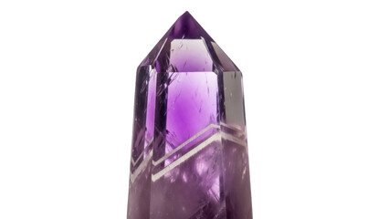 Purple amethyst crystal point isolated PNG, natural gemstone tower for spiritual healing and energy work on transparent background
