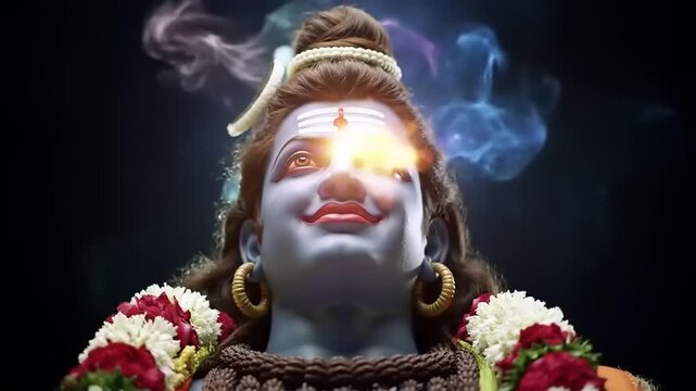 Lord Shivas Third Eye Opens Radiating Cosmic Energy and Divine Light.