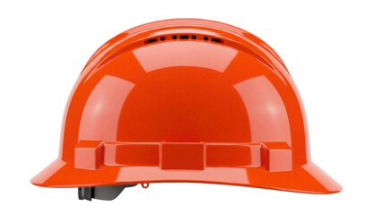 Orange construction hard hat isolated PNG, safety helmet for construction site and industrial work on transparent background