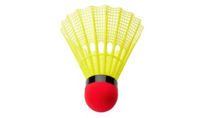 Yellow badminton shuttlecock isolated PNG, sport equipment for training and competition on transparent background