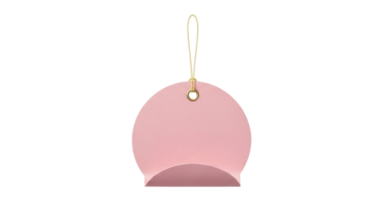 Pink round tag isolated PNG on transparent background, blank label with string for price or gift, promotional sale and marketing