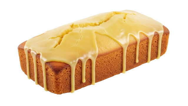 Delicious lemon loaf cake with glaze isolated PNG, sweet dessert for tea time and special occasions on transparent background