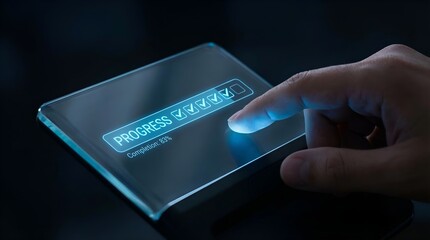Futuristic Technology Progress Bar Interface on Transparent Screen.