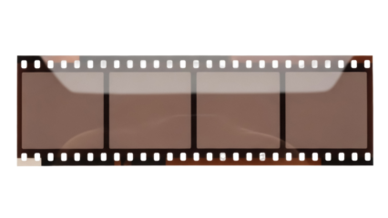Vintage film strip PNG isolated on transparent background, retro photographic film roll with sprocket holes for analog photography and graphic design