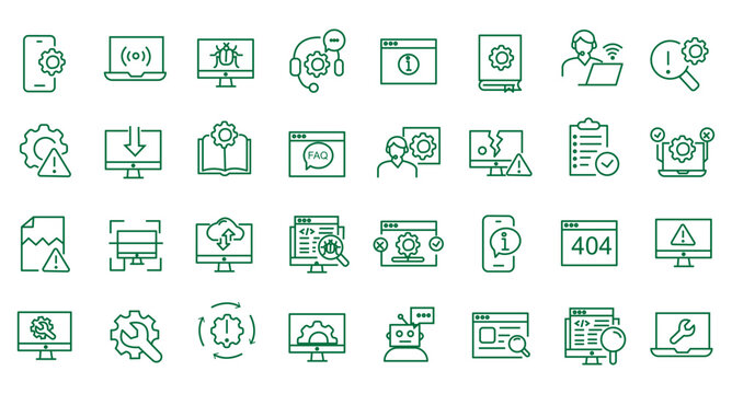 IT support icon set. Editable line icons. Vector illustration.