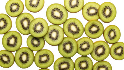 Fresh green kiwi fruit slices isolated PNG on transparent background, healthy eating concept for food and beverage designs, vibrant and juicy