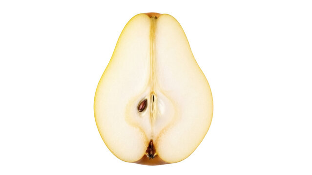 Half pear fruit PNG isolated on transparent background, fresh yellow pear cut in half with seeds, healthy eating and fruitarian diet