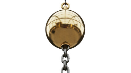 Golden wrecking ball with chain isolated PNG, demolition equipment for construction and destruction projects on transparent background