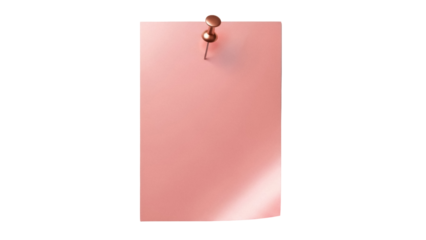 Pink sticky note with push pin isolated PNG on transparent background, reminder message for office and personal use