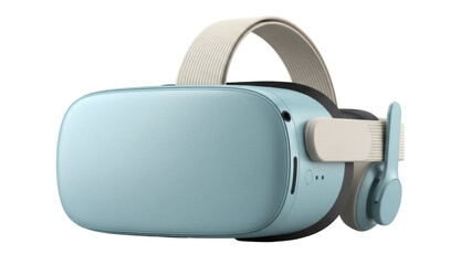 Light blue VR headset PNG isolated on transparent background, virtual reality glasses for gaming and metaverse experience