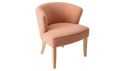 Elegant peach-colored armchair isolated PNG on transparent background, modern furniture with wooden legs for interior design and home decor projects