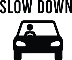 Black slow down sign with car silhouette on transparent background © mst