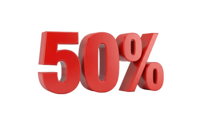 Red 50 percent sign isolated PNG on transparent background, promotional sale discount offer for marketing and advertising use