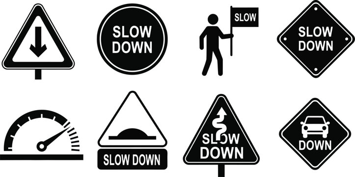 Collection of traffic signs and warning symbols ideal for design on transparent background silhouette