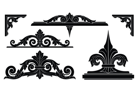 Collection of ornate baroque architectural elements and decorative corner brackets for elegant designs