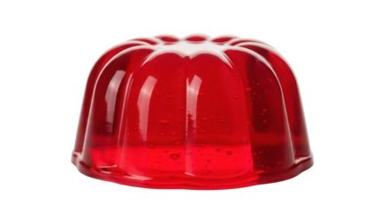 Vibrant red gelatin dessert isolated PNG, sweet treat with a wobbly texture on transparent background, perfect for food-related designs and summer themes