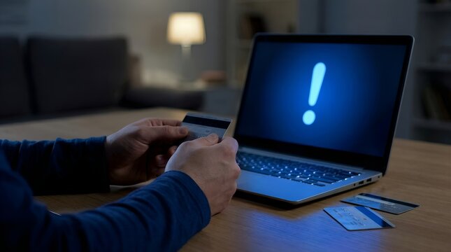 Man encounters online payment error with credit card on laptop. - Powered by Adobe