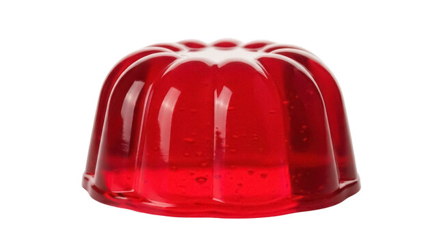 Vibrant red gelatin dessert isolated PNG, sweet treat with a wobbly texture on transparent background, perfect for food-related designs and summer themes
