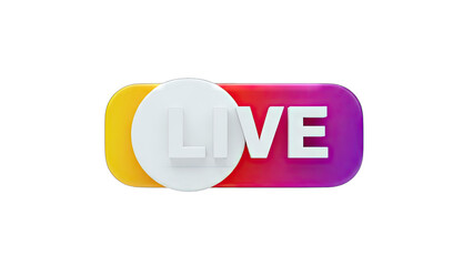 3D LIVE button with gradient on transparent background