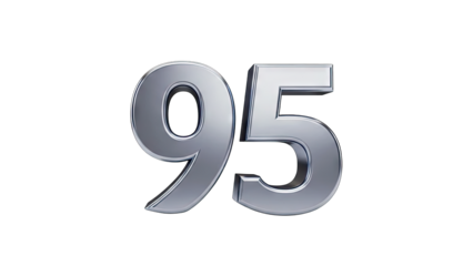 3D Number 95 in metallic 3D rendering on transparent background