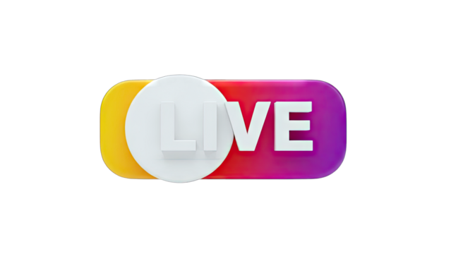 3D LIVE button with gradient on transparent background - Powered by Adobe