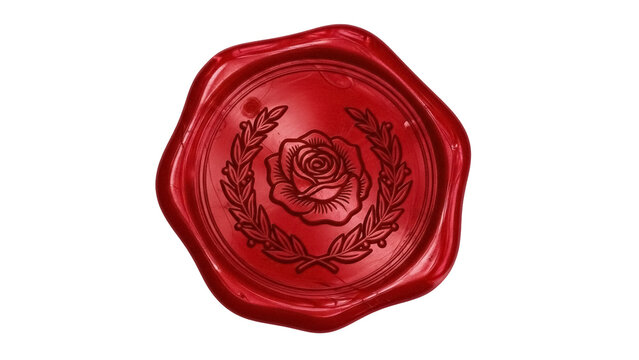 Red wax seal with rose isolated PNG, vintage stamp with floral design on transparent background for invitations and branding