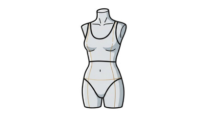 Fashion illustration of a female mannequin wearing a sleeveless swimsuit on a plain white background
